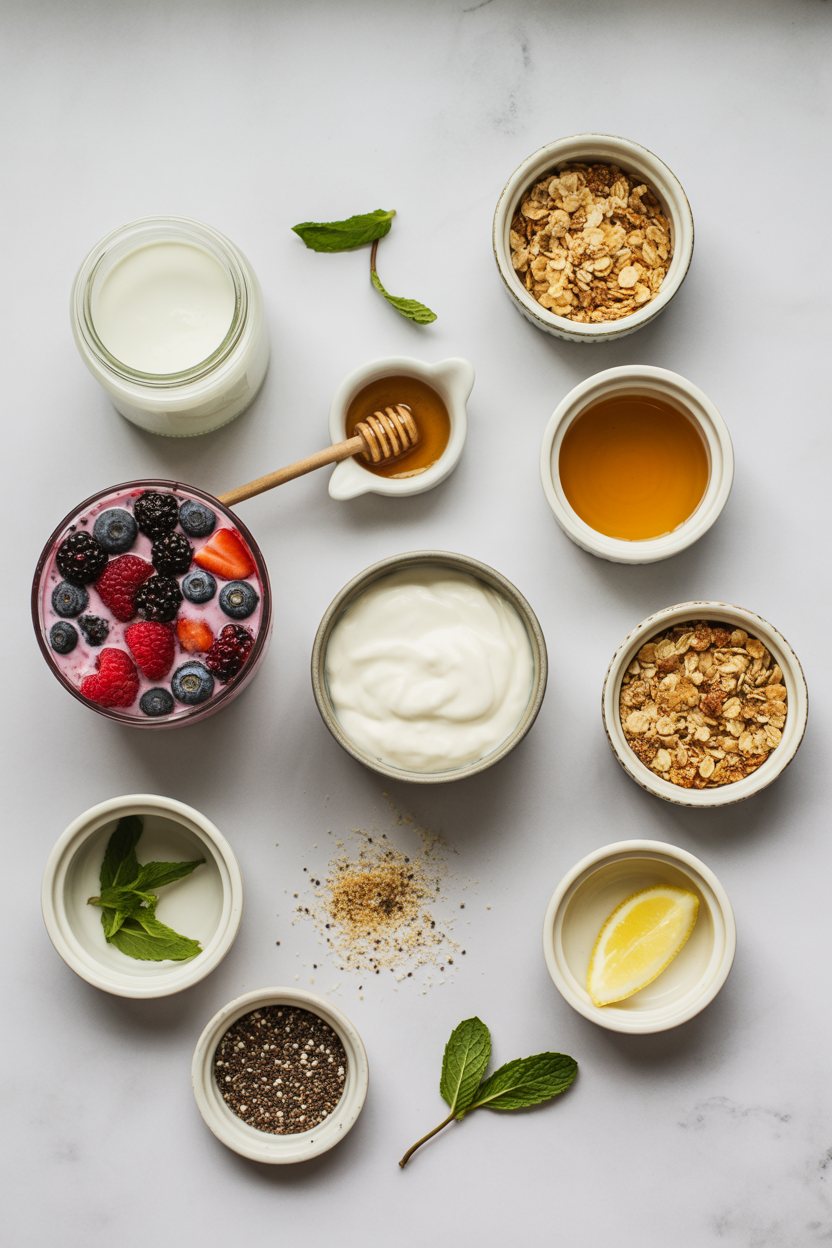 berry-yogurt-breakfast-parfait-jar ingredients