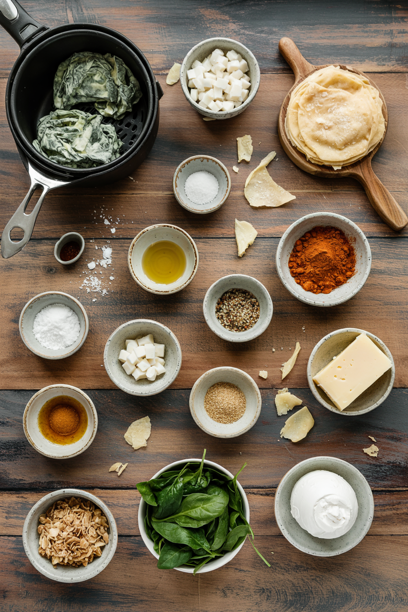 Ingredients for Air Fryer Spinach and Cheese Borek