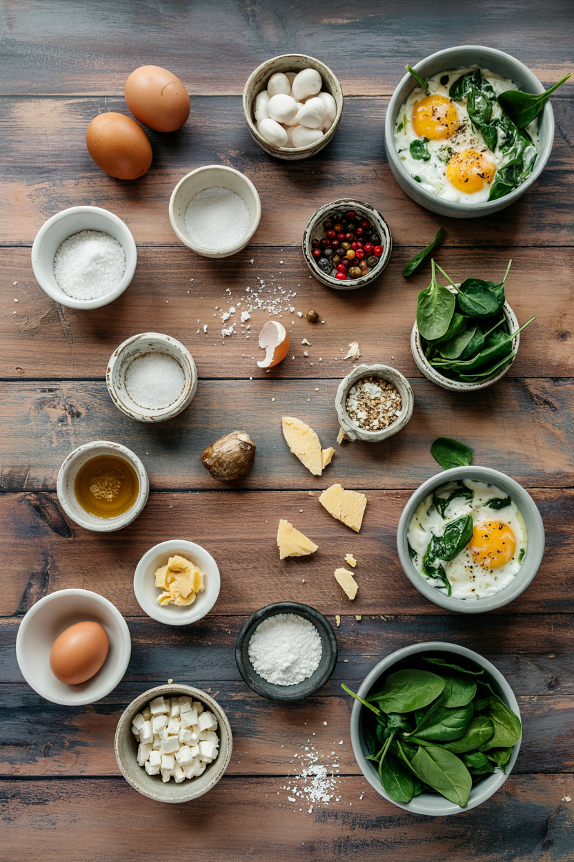 Ingredients for Baked Eggs with Spinach and Feta