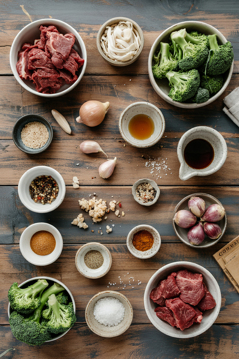 Ingredients for Beef and Broccoli with Oyster Sauce