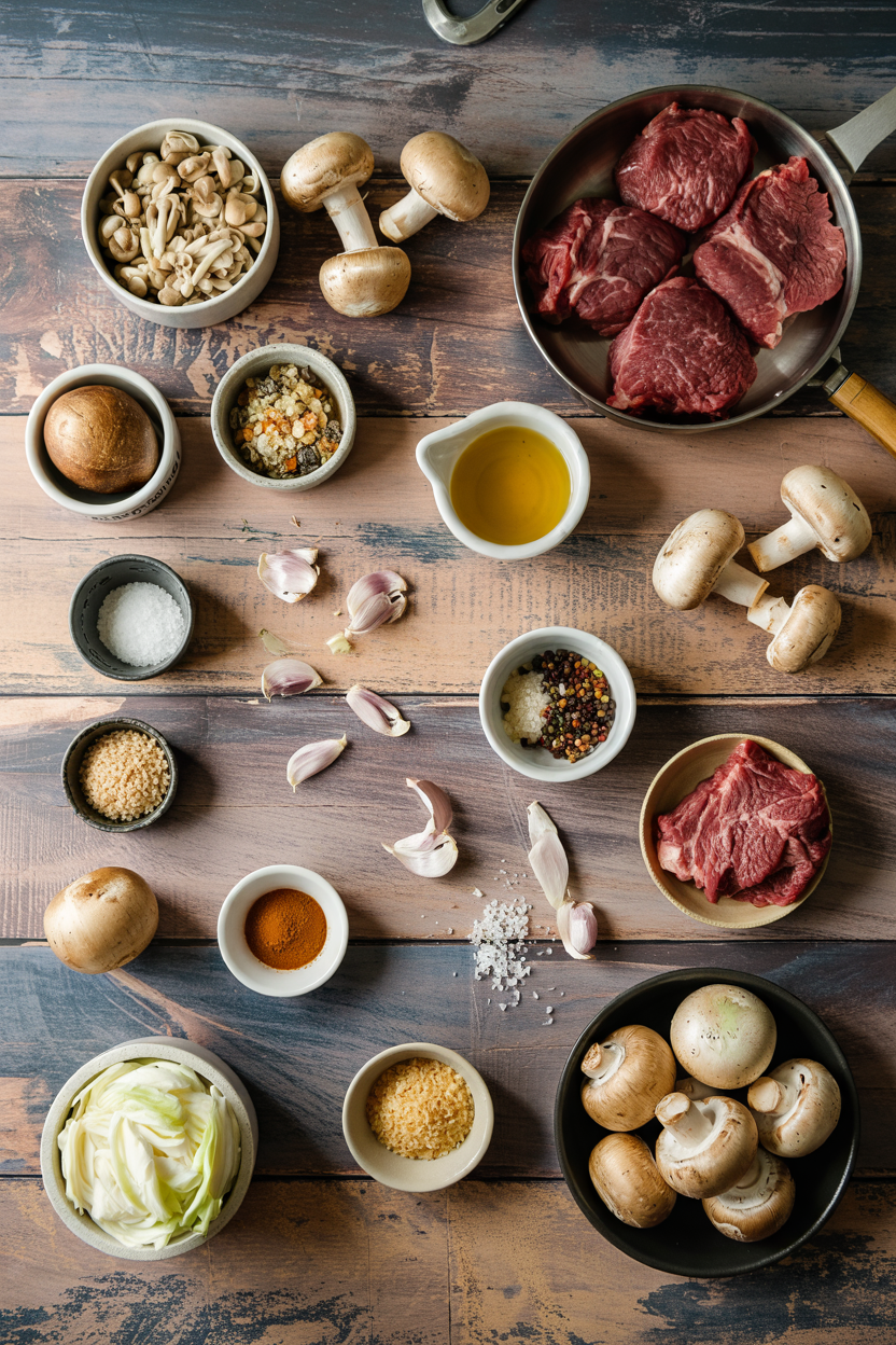Ingredients for Beef and Mushroom Skillet