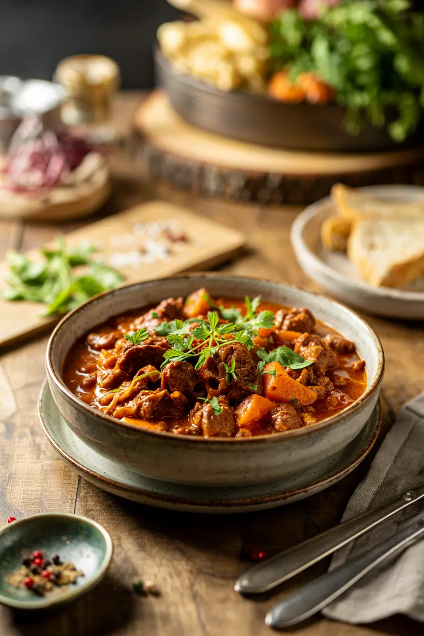 Beef Goulash Hungarian-Style served on a plate
