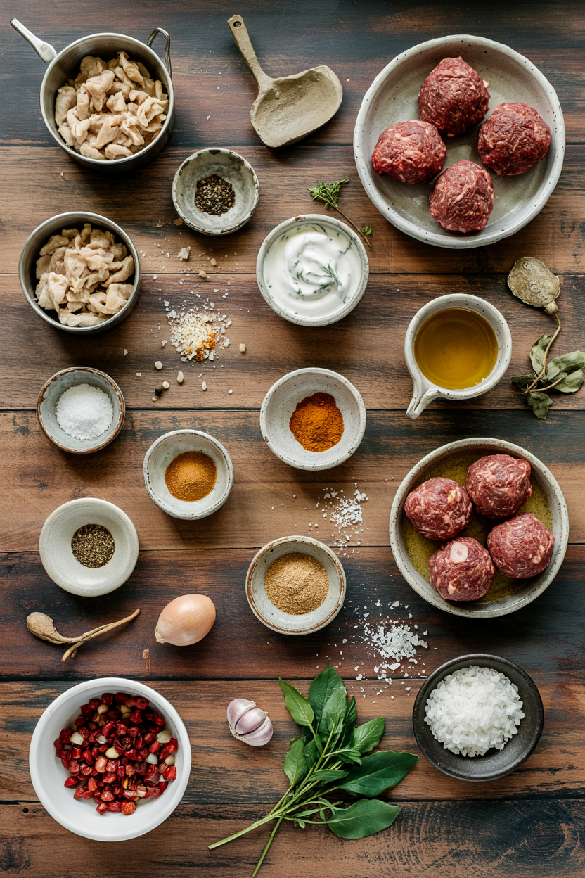 Ingredients for Beef Kofta with Spiced Yogurt Sauce