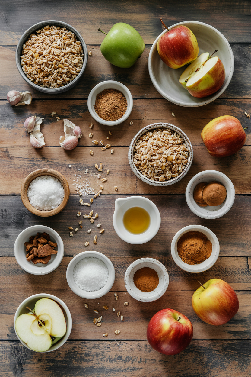 Ingredients for Breakfast Farro with Apples and Cinnamon