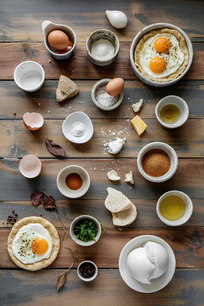 Ingredients for Breakfast Flatbread with Eggs and Mozzarella