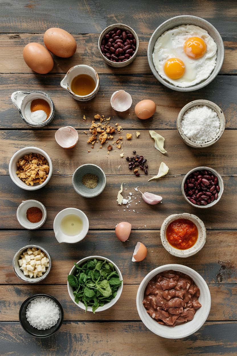 Ingredients for Breakfast Tostadas with Eggs and Beans