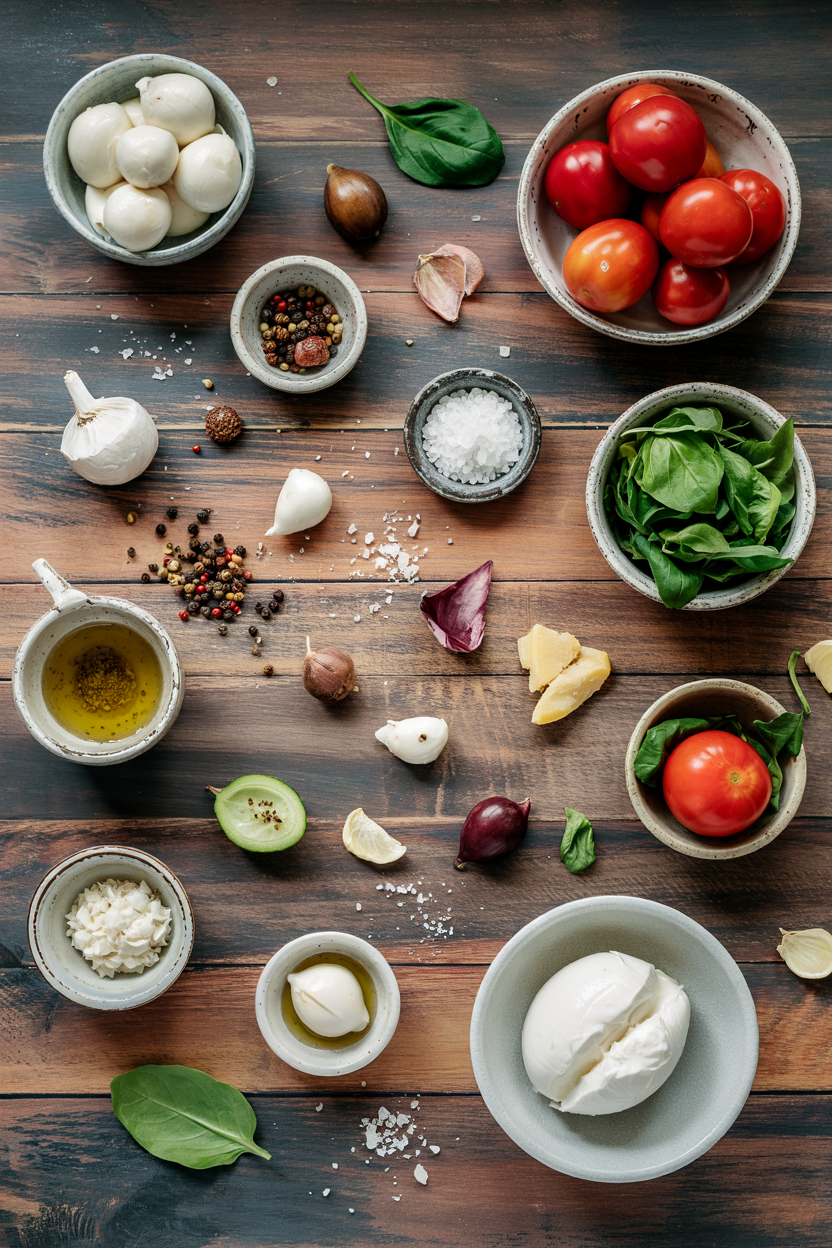 Ingredients for Caprese Salad with Fresh Mozzarella