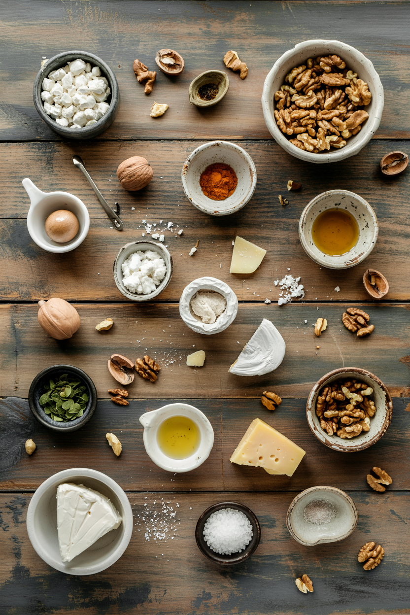 Ingredients for Cheese and Walnut Spread