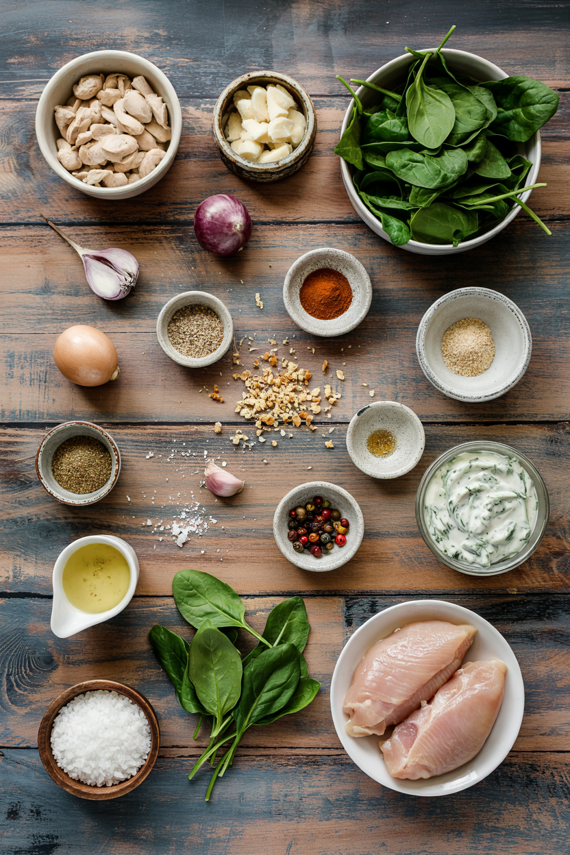 Ingredients for Chicken Florentine with Spinach Cream Sauce