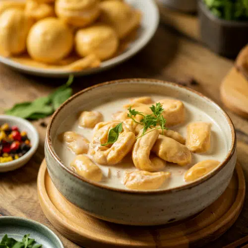 Chinese Savory Soy Milk with Youtiao served on a plate