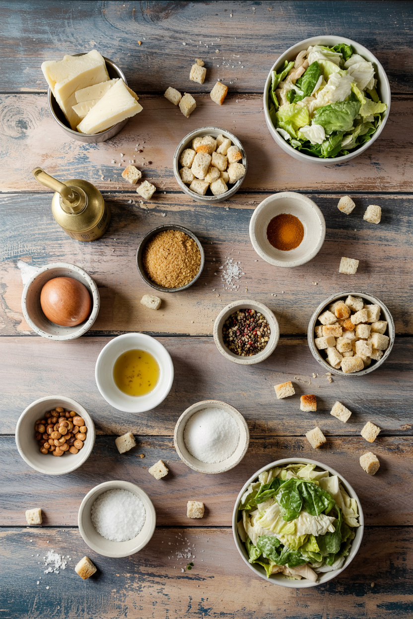 Ingredients for Classic Caesar Salad with Croutons