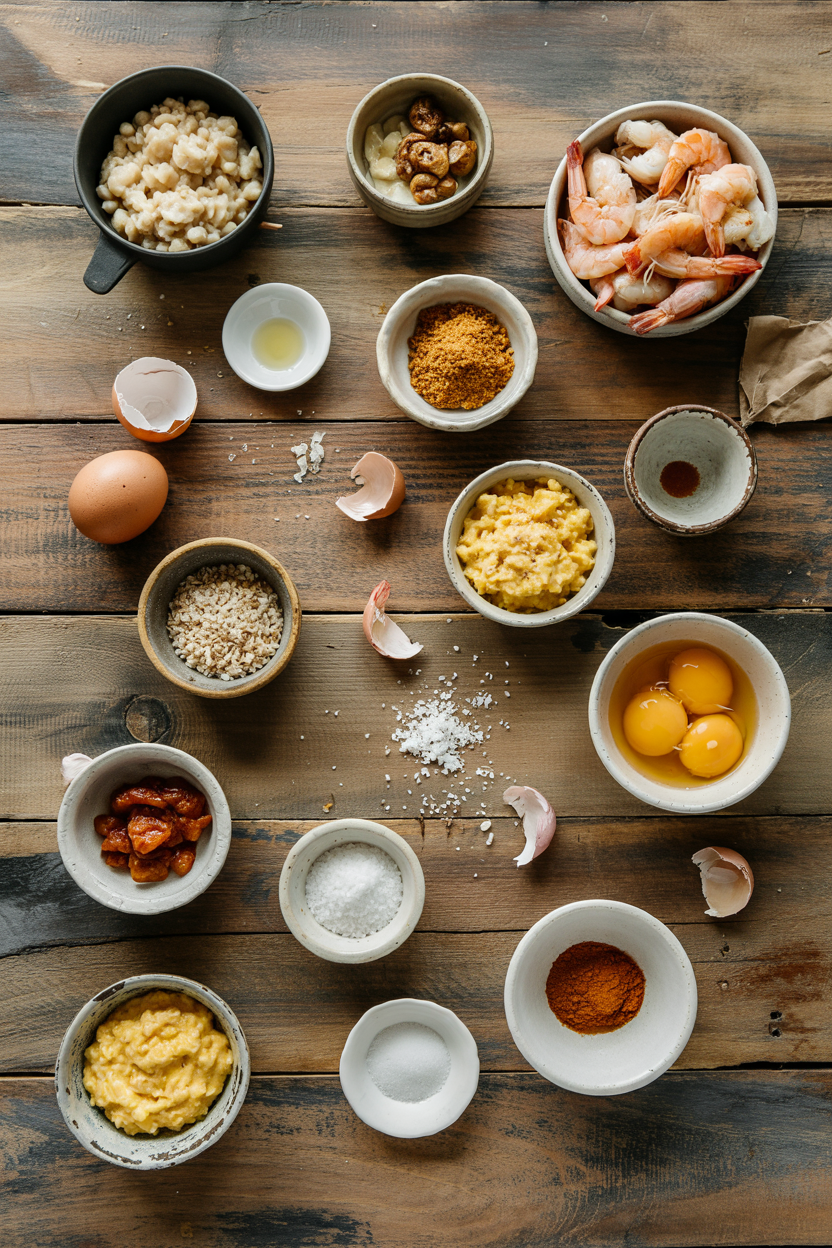 Ingredients for Cornmeal Grits with Shrimp and Eggs