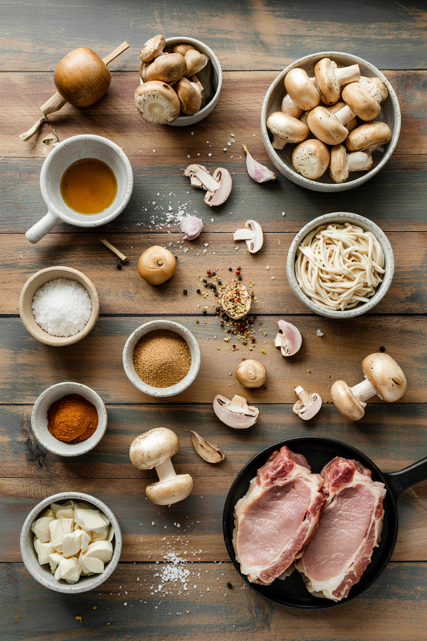 Ingredients for Creamy Mushroom Pork Chops