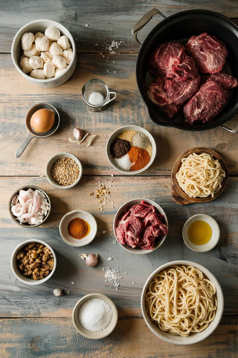 Ingredients for Crockpot Beef and Noodles