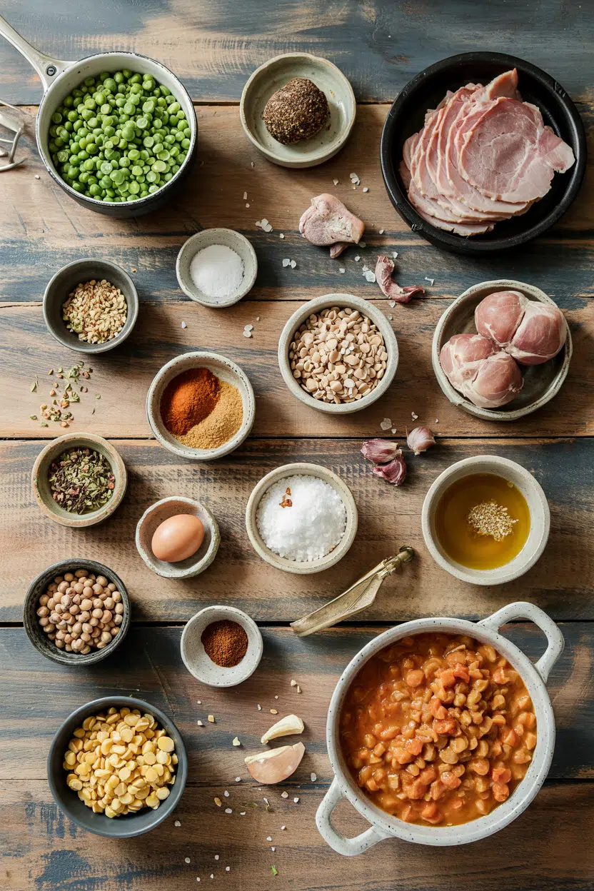 Ingredients for Crockpot Split Pea Soup with Ham