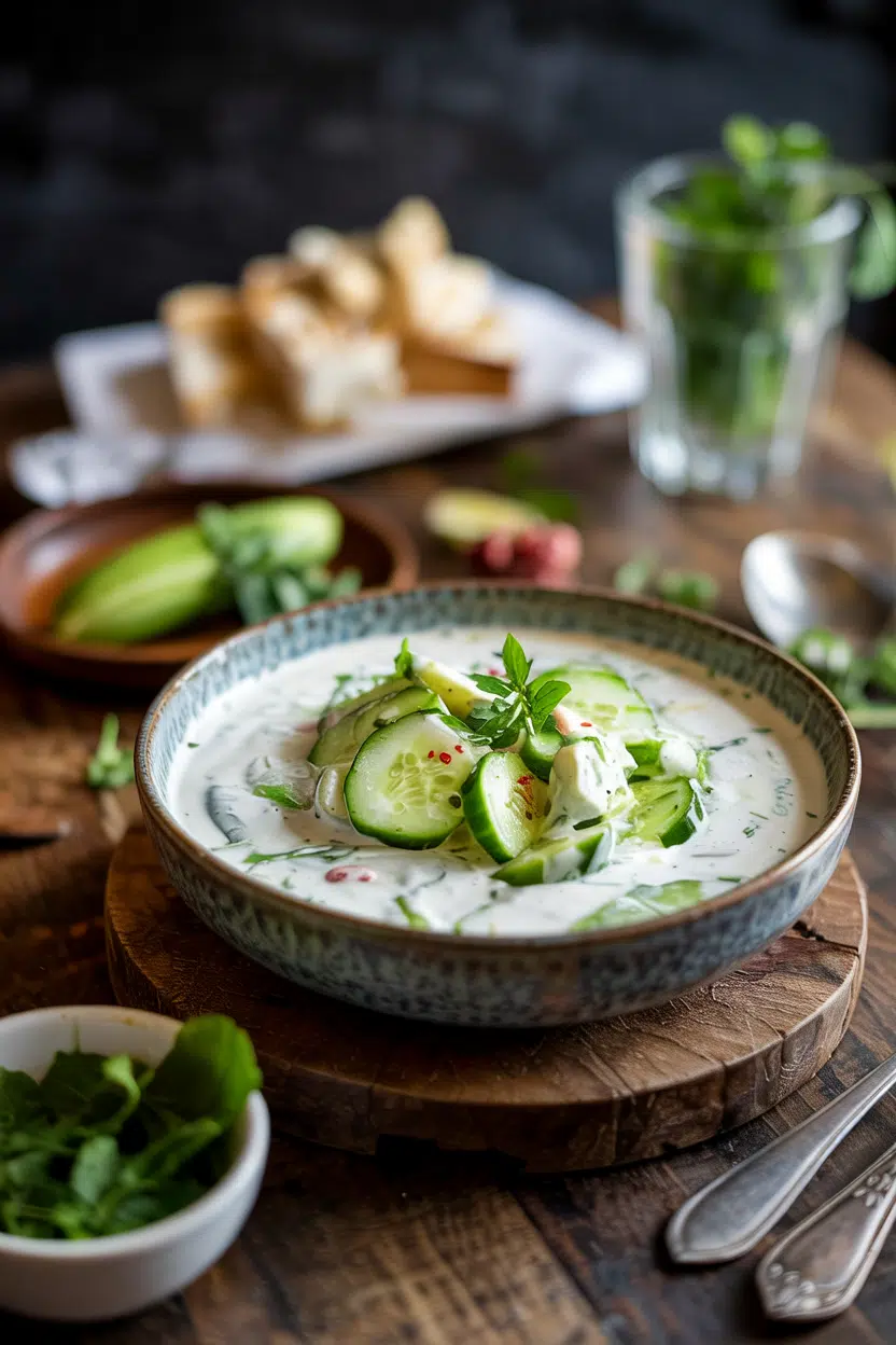 Cucumber Yogurt Salad (Raita-Style) served on a plate