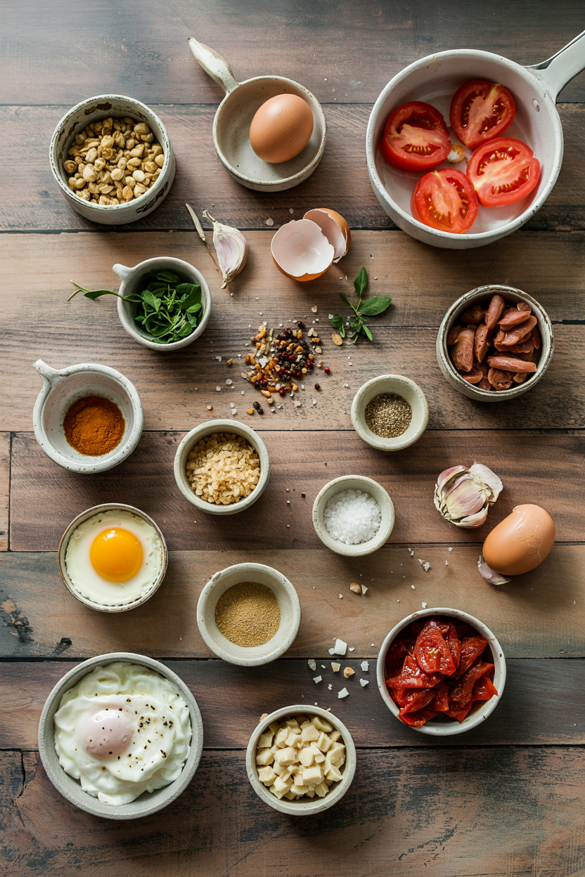Ingredients for Egg and Tomato Breakfast Skillet