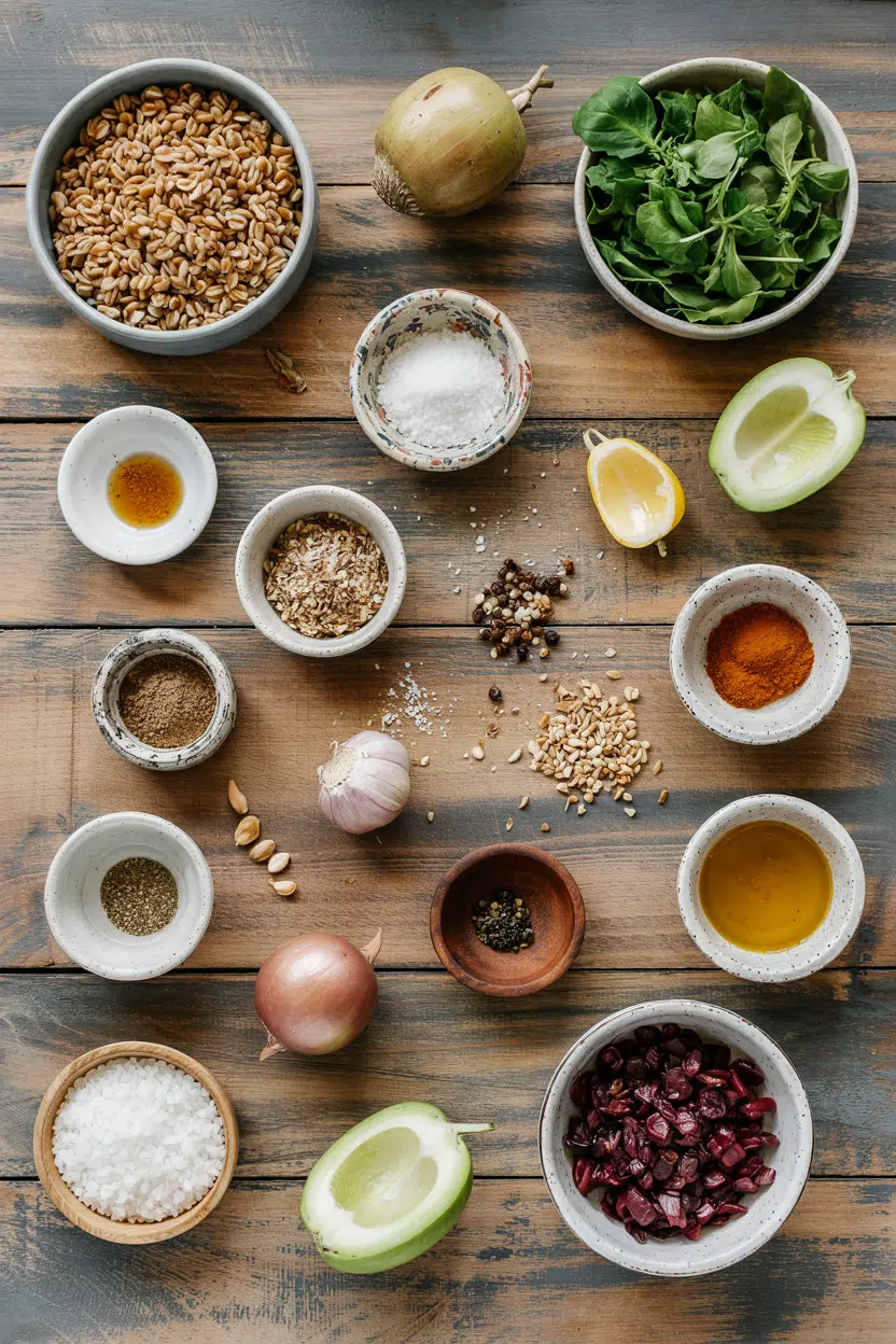 Ingredients for Farro Caponata Salad