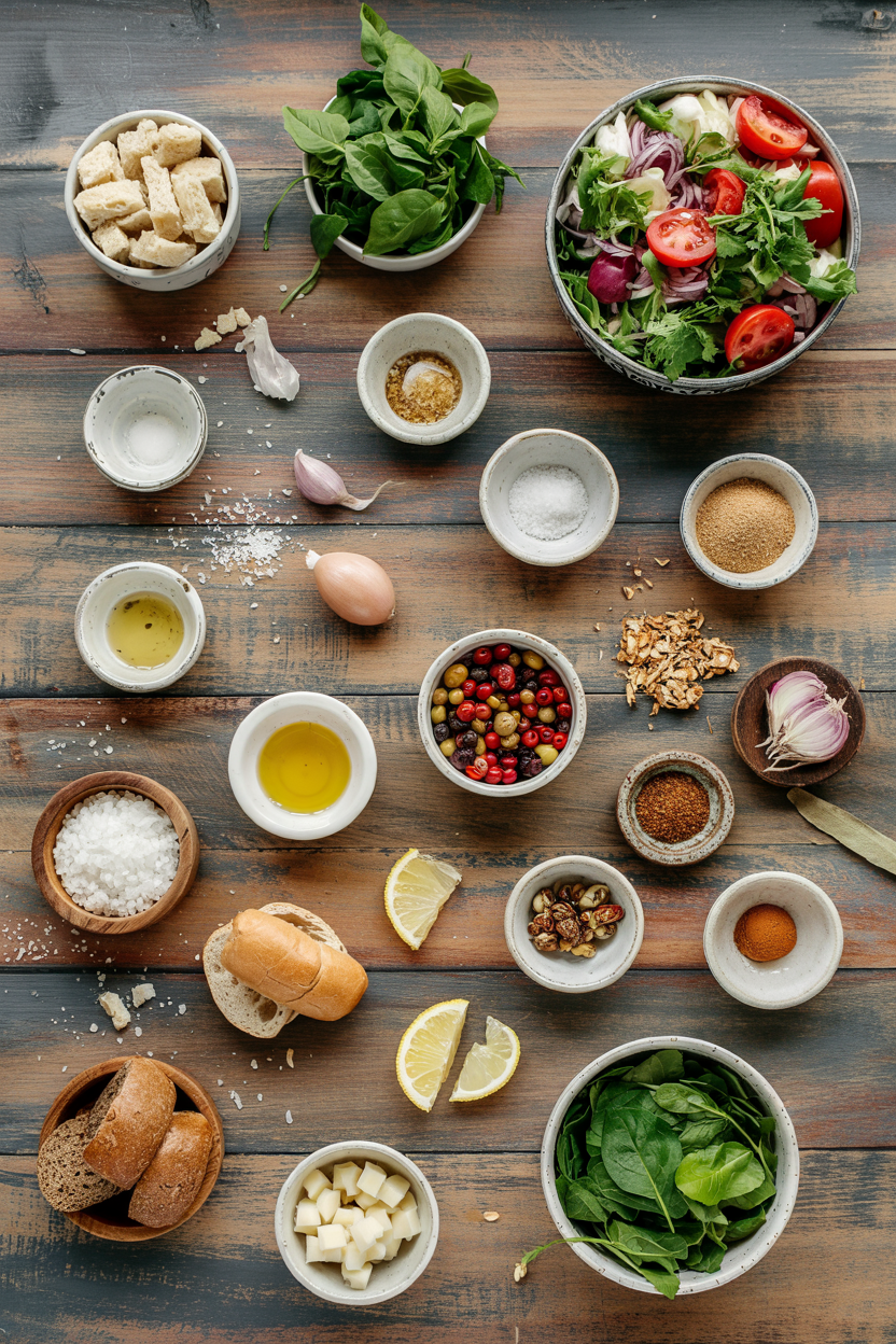 Ingredients for Fattoush Lebanese Bread Salad