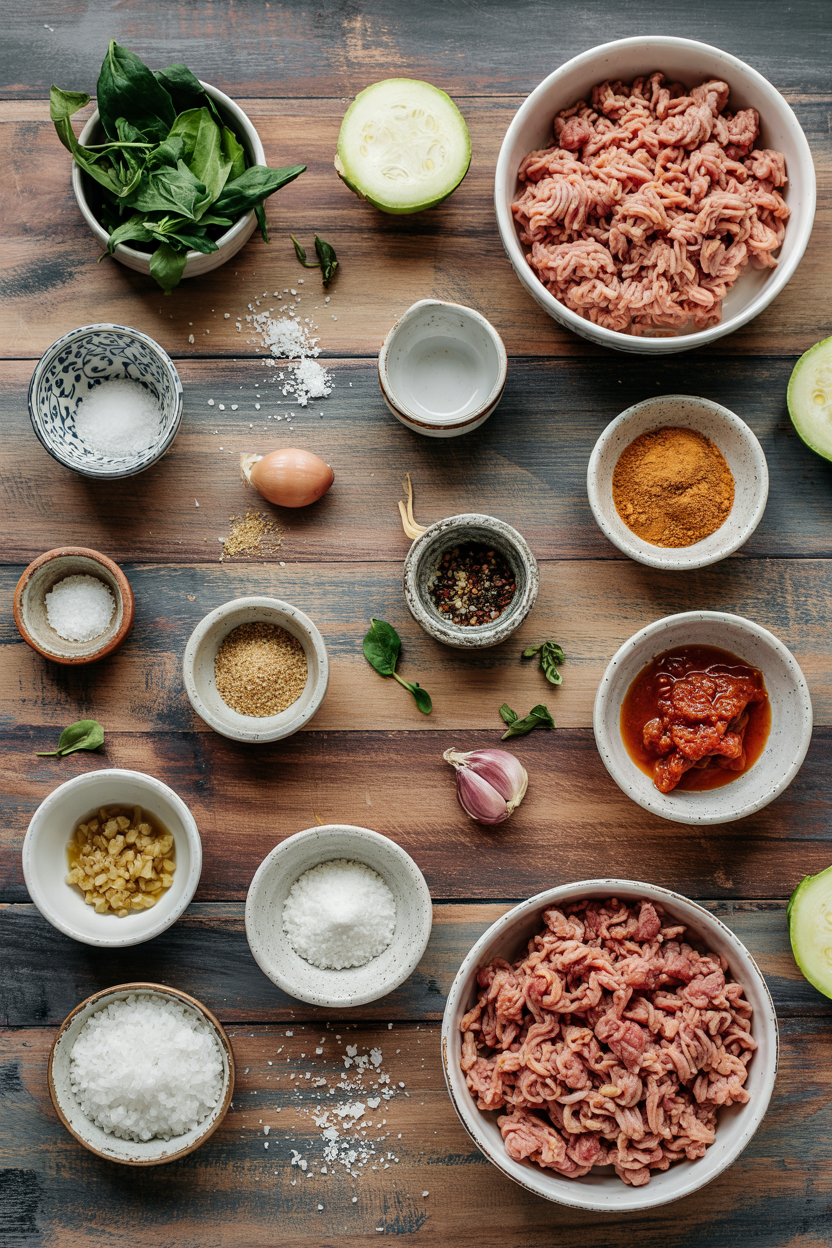 Ingredients for Ground Turkey Stuffed Zucchini Boats