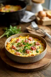 Ham and Cheese Egg Strata served on a plate