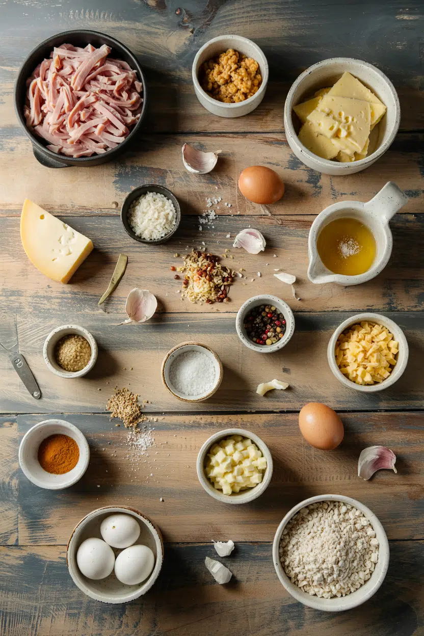 Ingredients for Ham and Cheese Egg Strata
