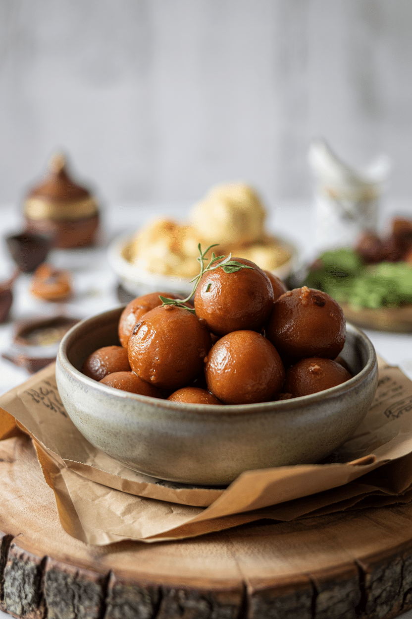Indian Gulab Jamun served on a plate