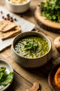 Indian Mint Cilantro Chutney served on a plate