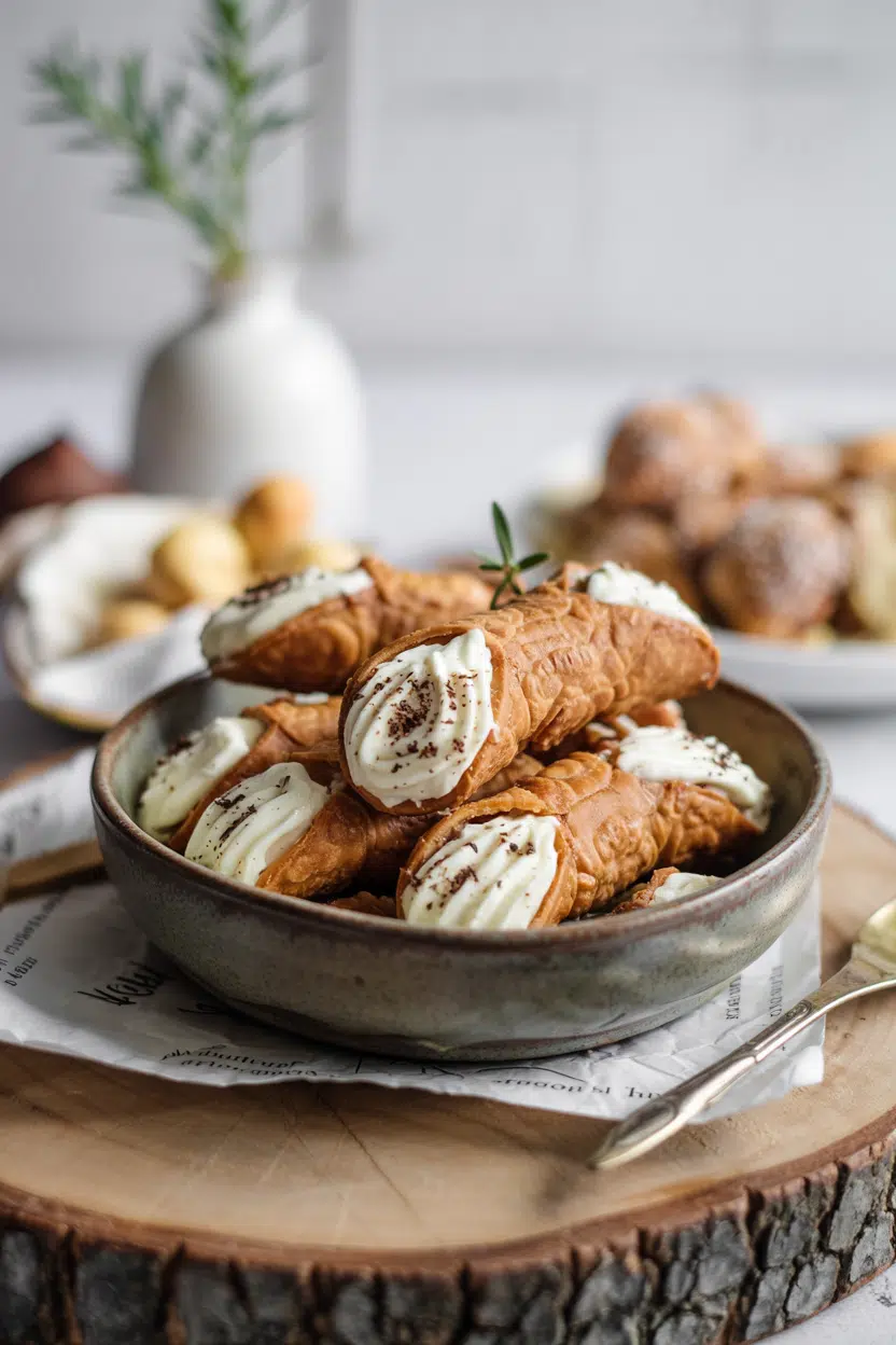 Italian Cannoli with Ricotta Filling served on a plate