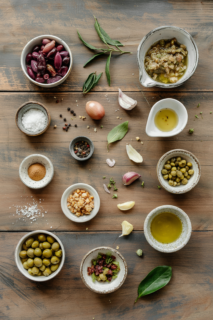 Ingredients for Italian Olive and Capers Salsa Verde