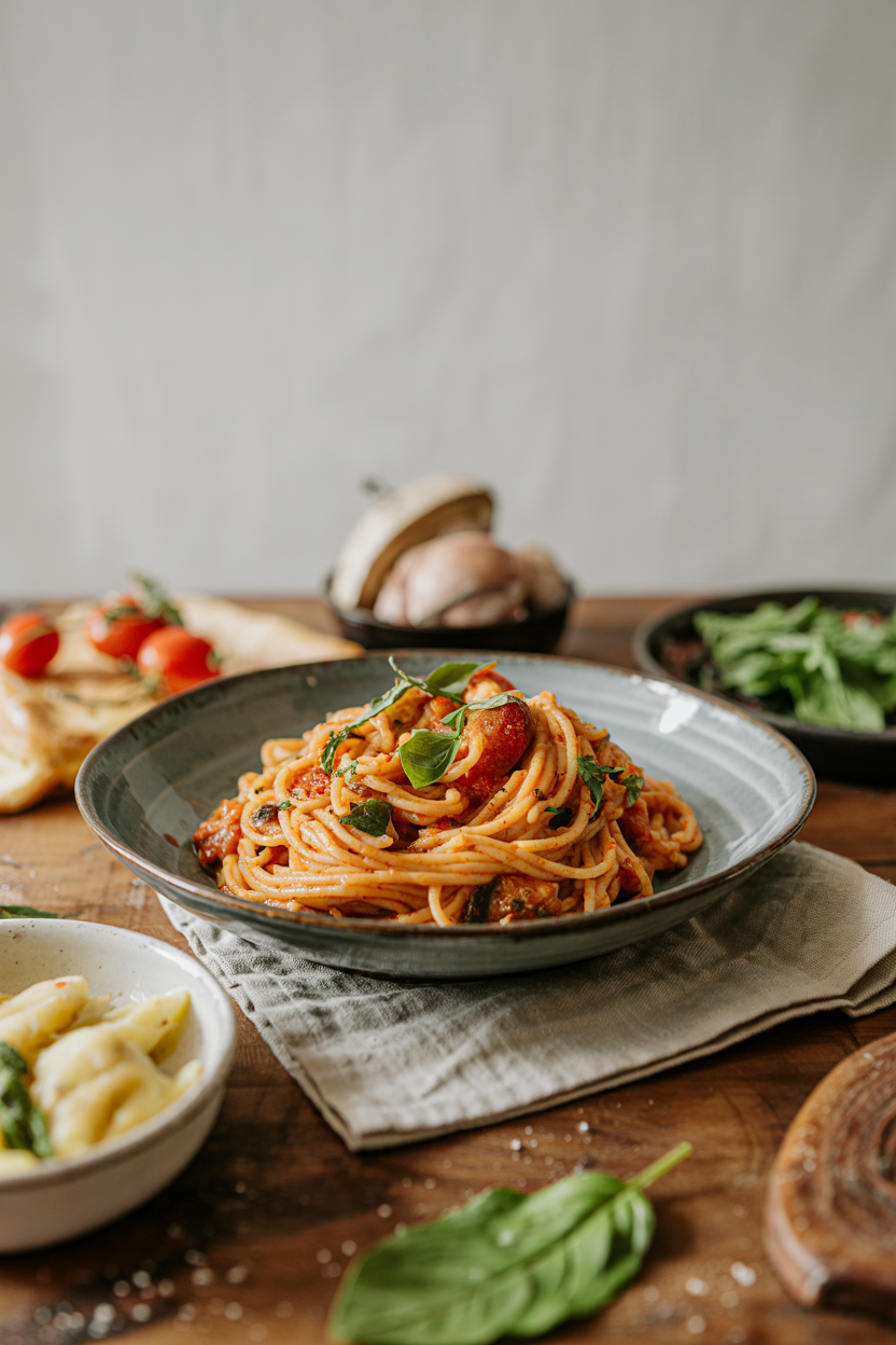 Italian Pasta alla Norma served on a plate
