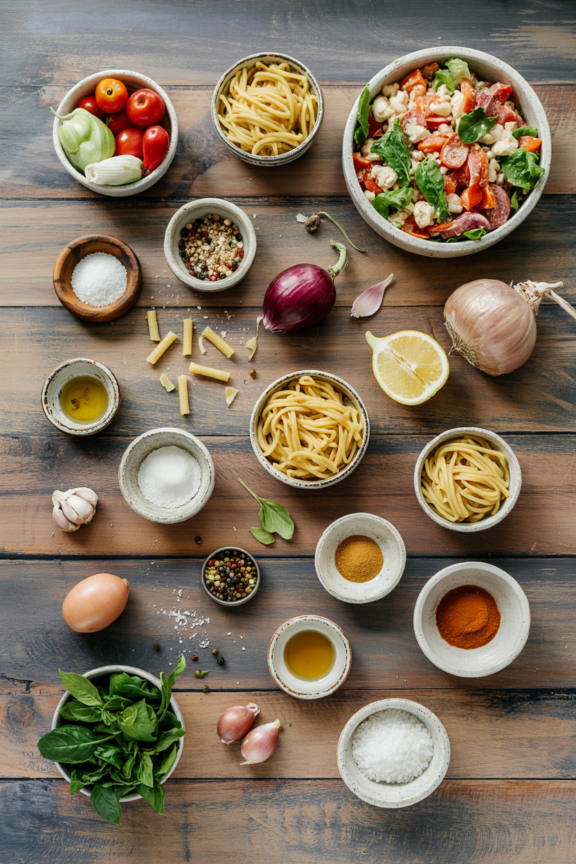 Ingredients for Italian Pasta Salad with Vegetables