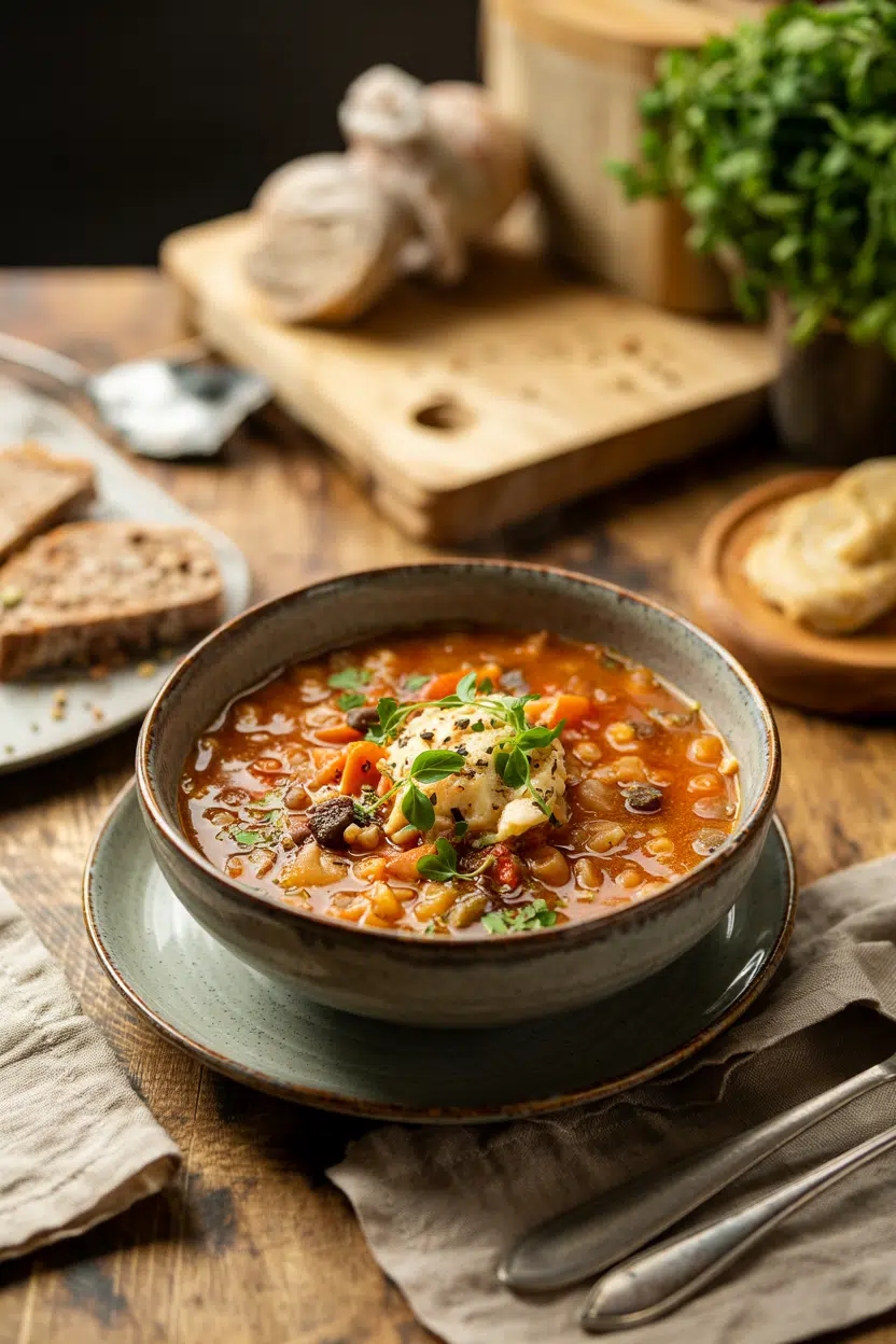 Italian Ribollita Soup served on a plate