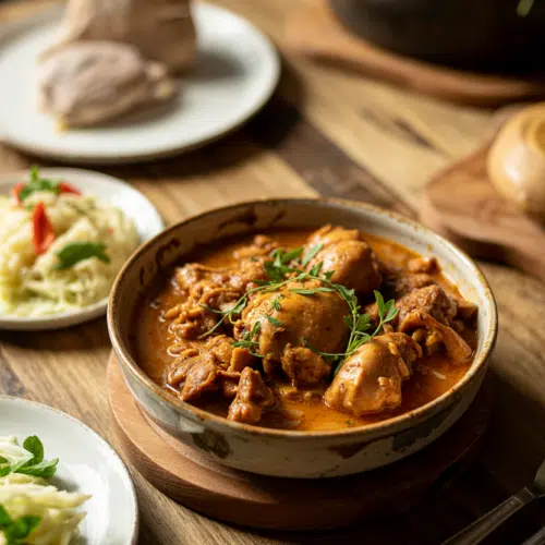 Jamaican Brown Stew Chicken served on a plate