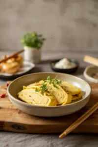 Japanese Tamagoyaki Rolled Omelet served on a plate