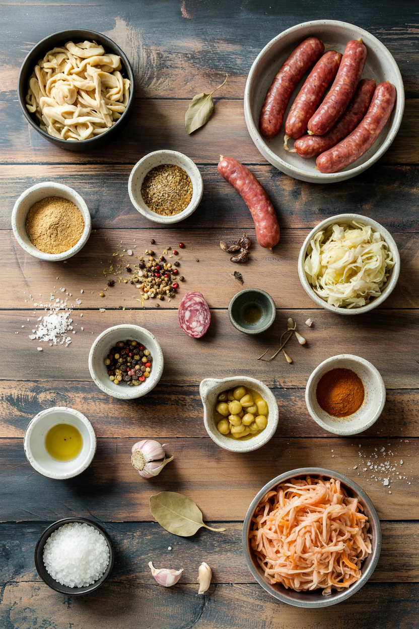 Ingredients for Kielbasa and Sauerkraut
