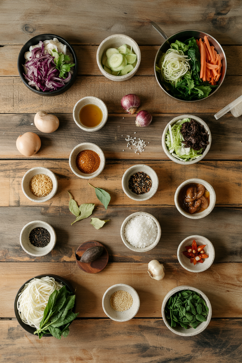 Ingredients for Korean Bibimbap (Vegetarian)