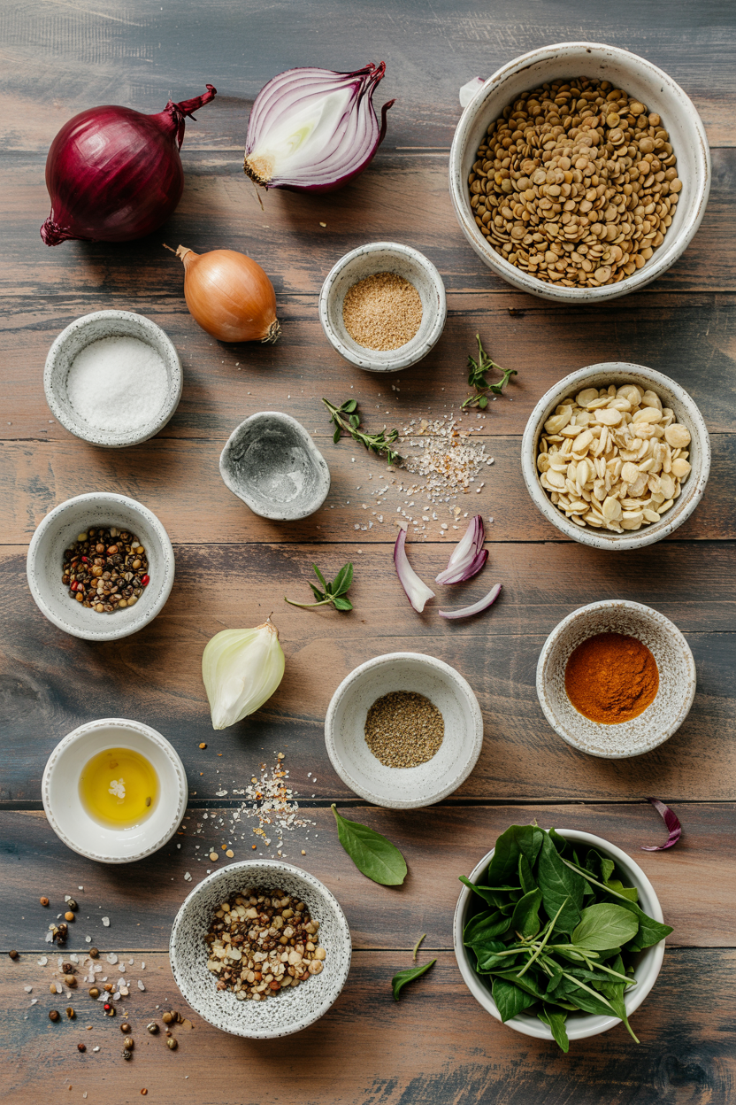 Ingredients for Lentil Salad with Red Onion and Herbs