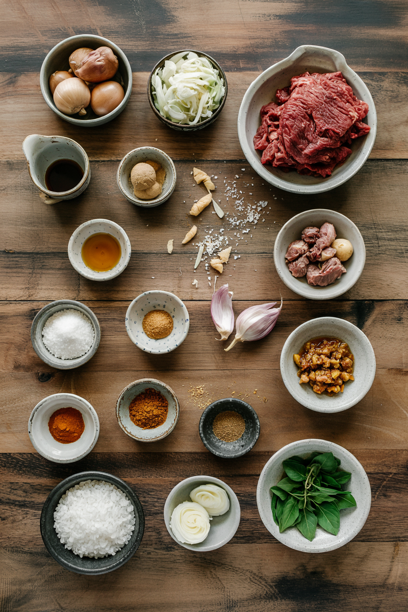 Ingredients for Malaysian Beef Rendang