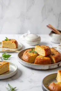 Middle Eastern Basbousa Semolina Cake served on a plate