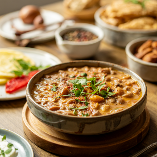 Middle Eastern Ful Medames Breakfast served on a plate