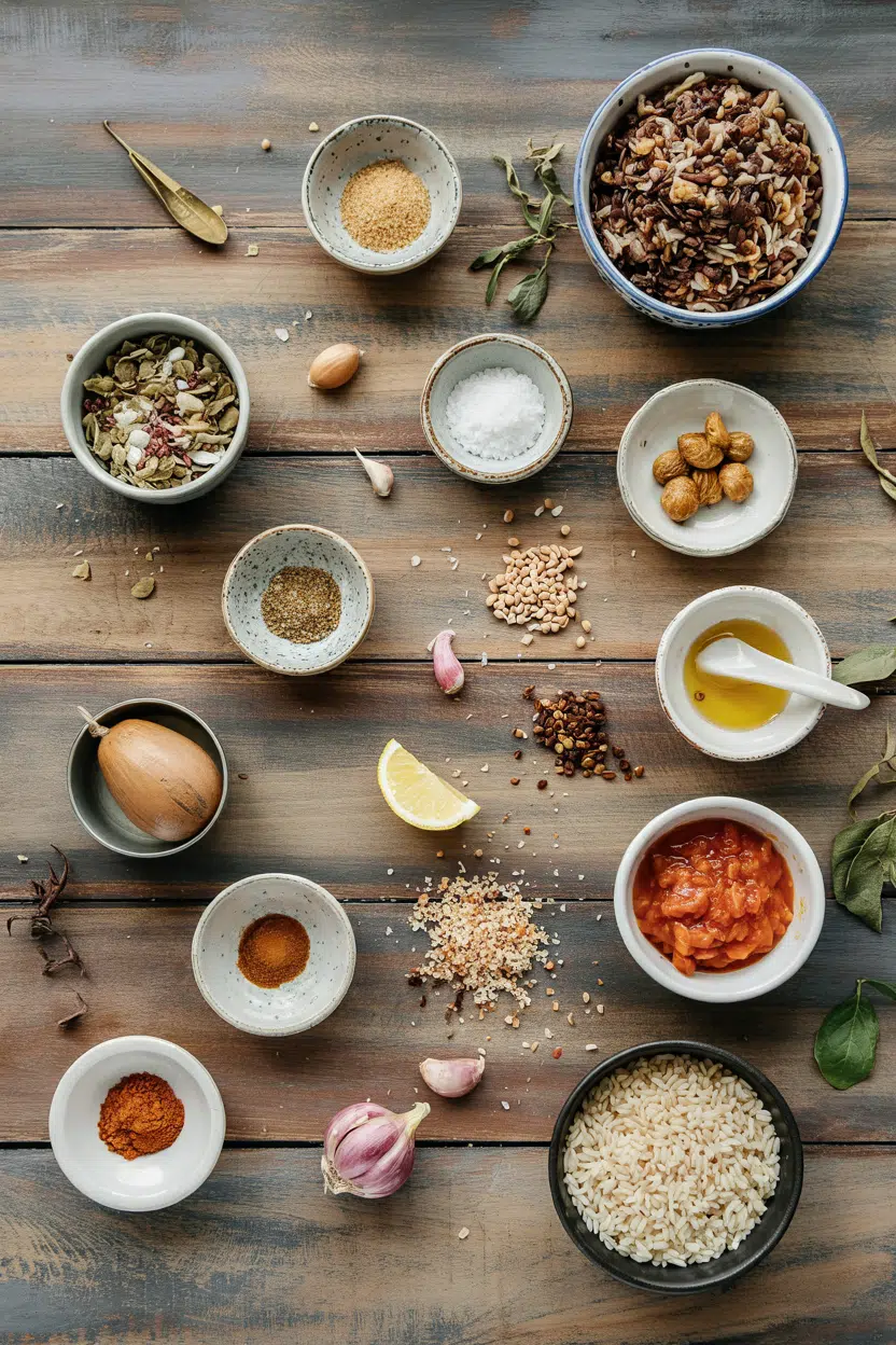 Ingredients for Middle Eastern Mujadara Lentils and Rice