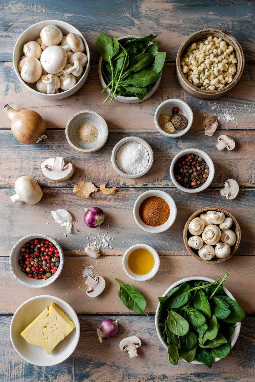 Ingredients for Mushroom and Spinach Frittata