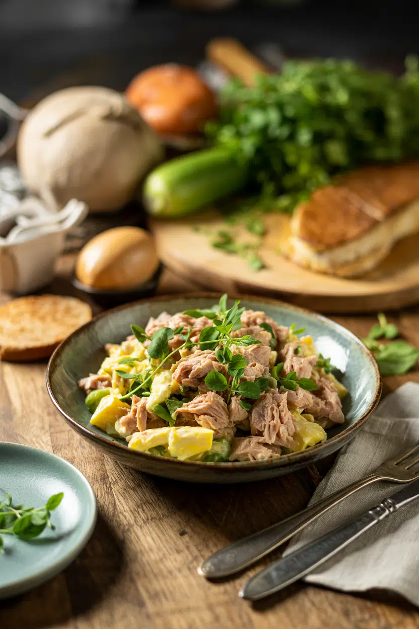Old-Fashioned Tuna Salad served on a plate