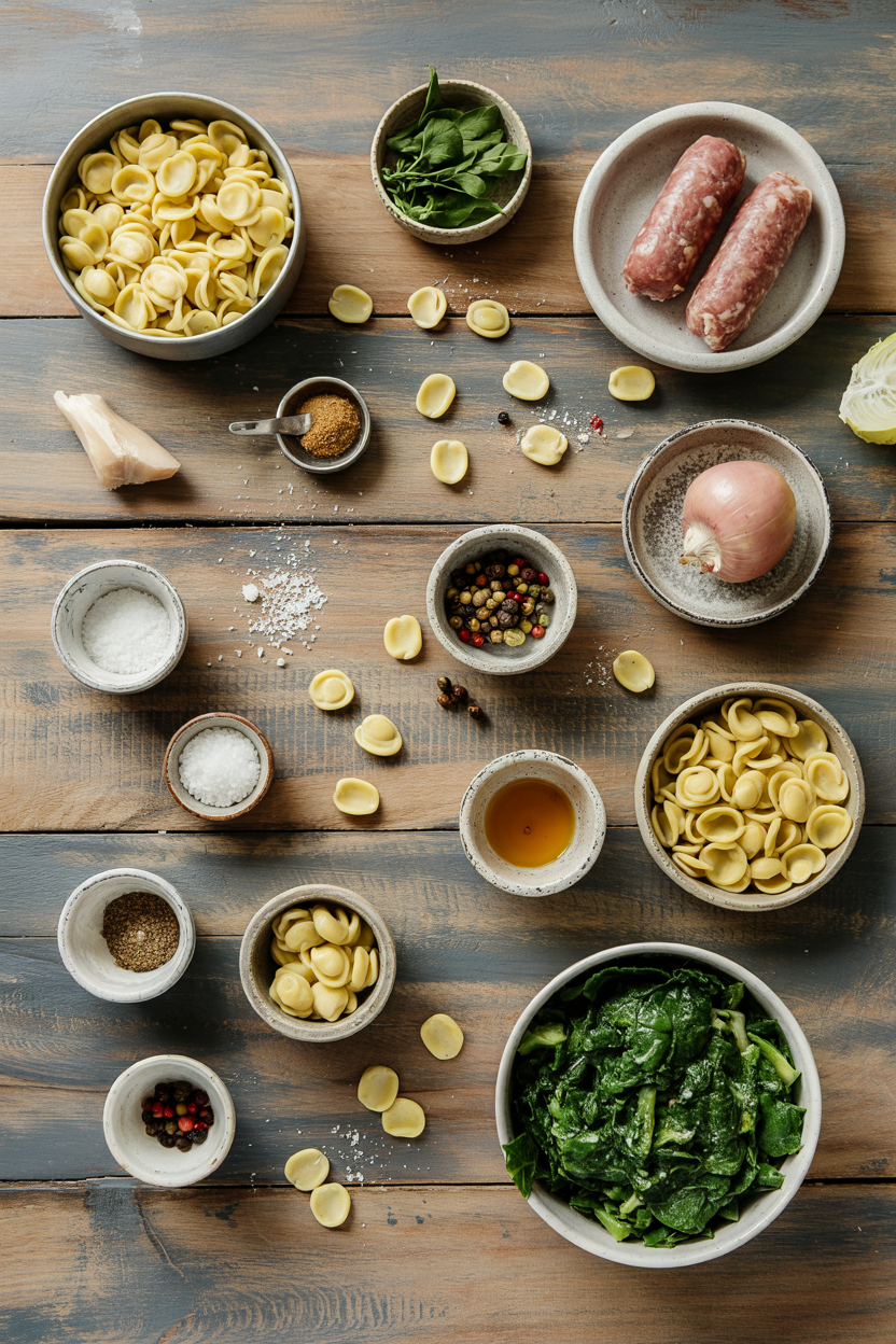 Ingredients for Orecchiette with Sausage and Broccoli Rabe