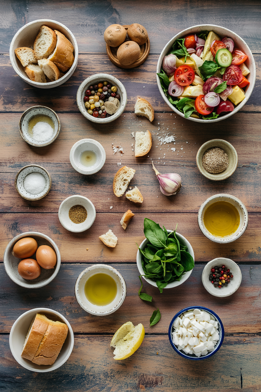 Ingredients for Panzanella Tuscan Bread Salad