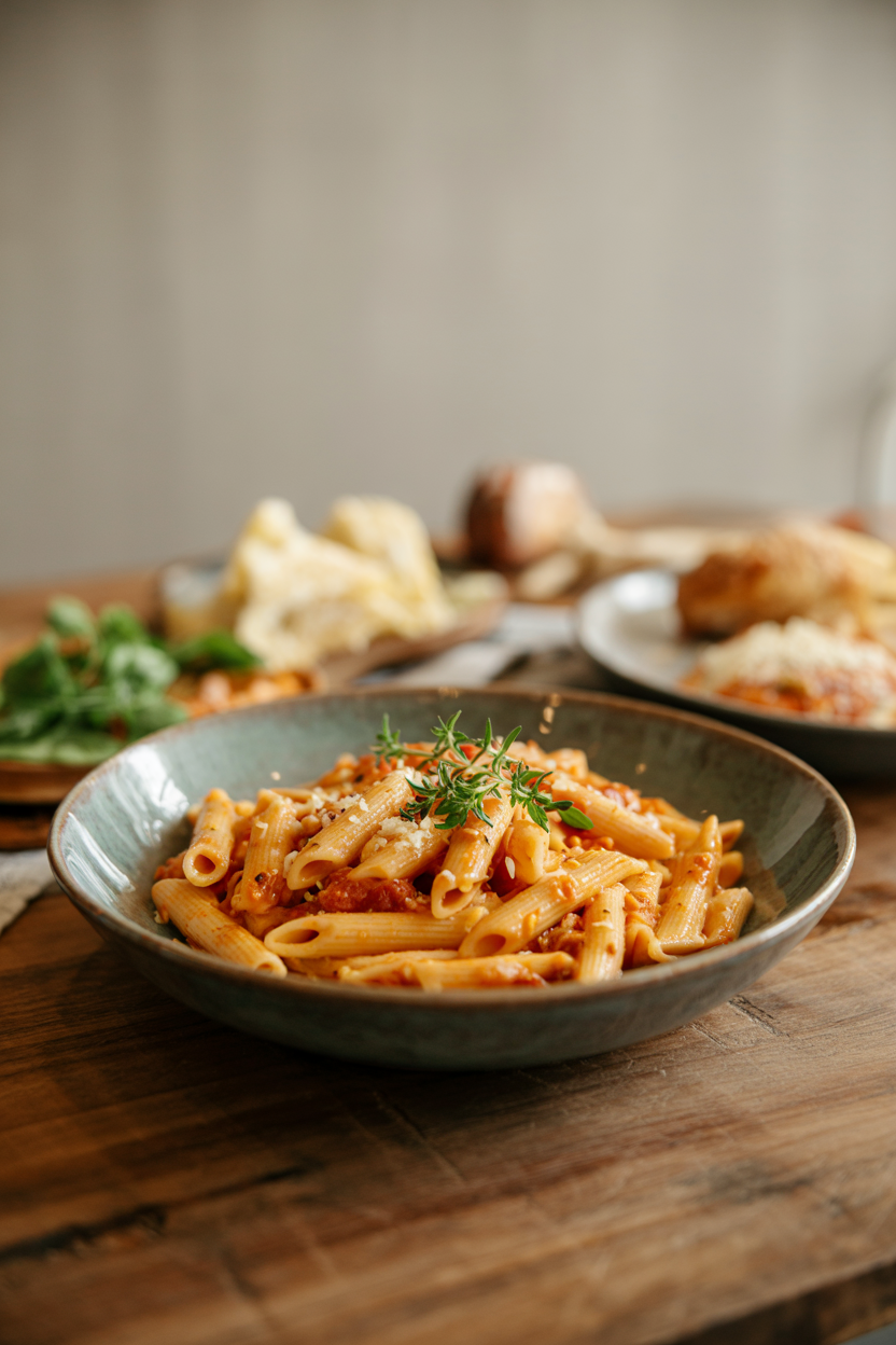 Penne alla Vodka served on a plate