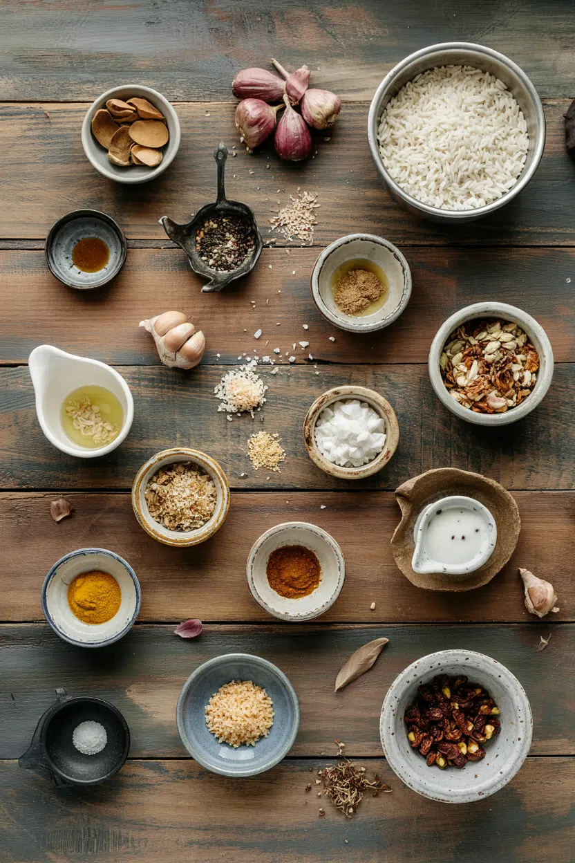 Ingredients for Persian Saffron Milk Rice (Sholeh Zard)