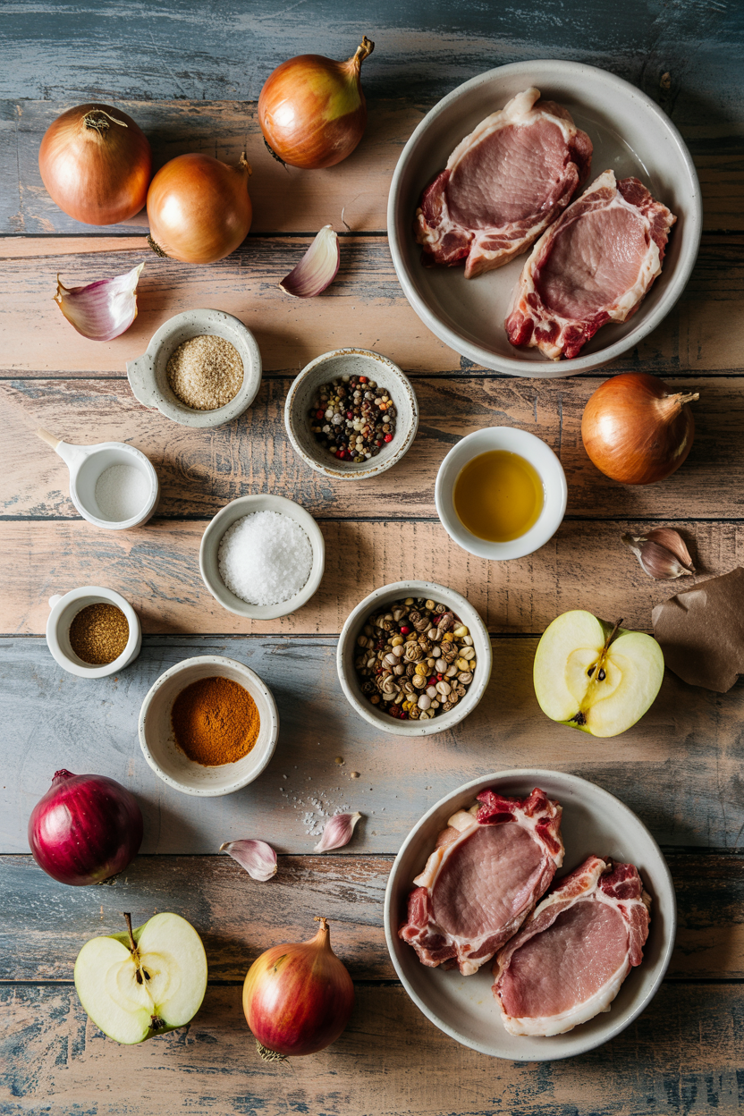 Ingredients for Pork Chops with Apples and Onions