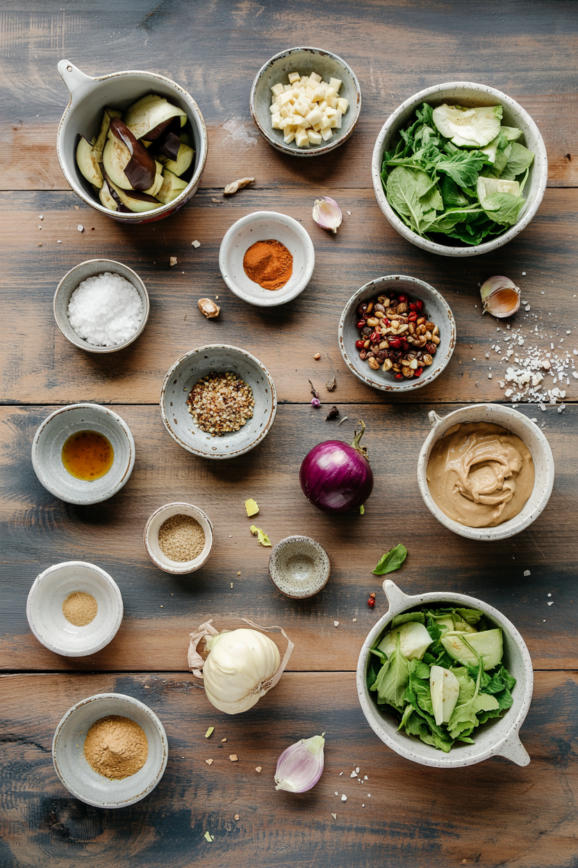 Ingredients for Roasted Eggplant Salad with Tahini